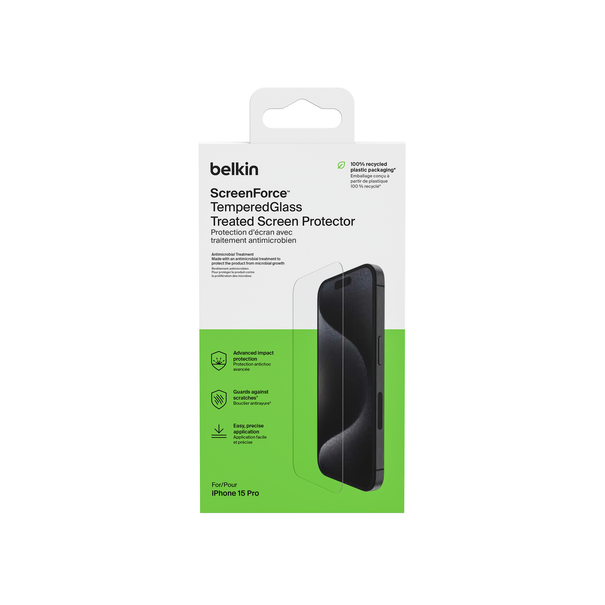 Mica de vidrio templado para iPhone 15 Pro Belkin