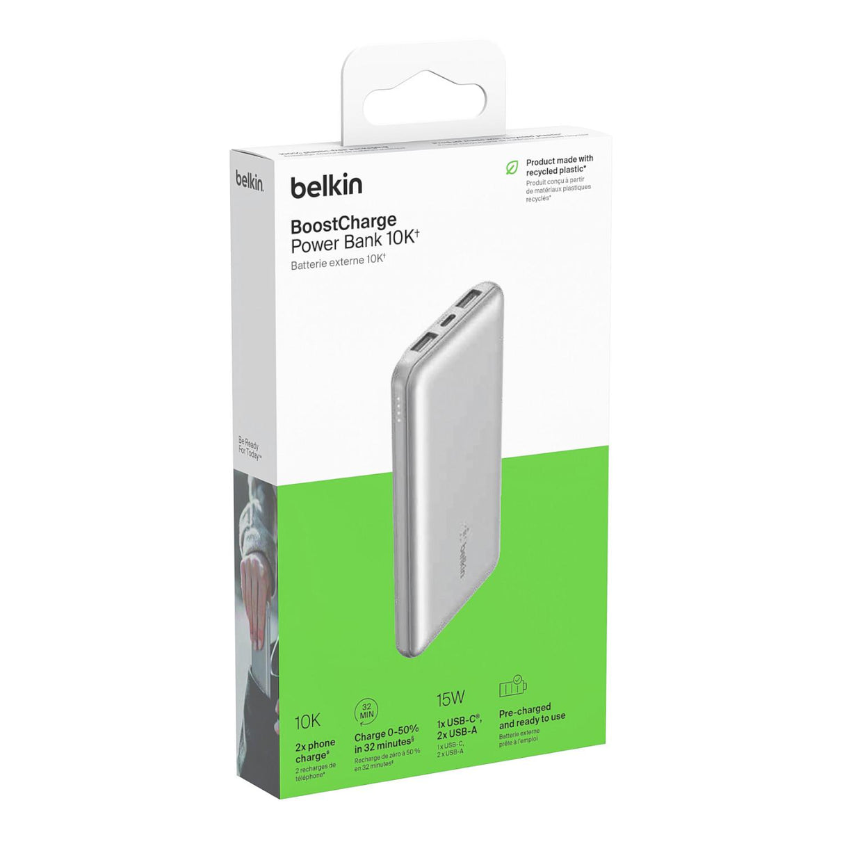 Power Bank De 10k Entrada Usb-A y C De 15w Belkin Plata