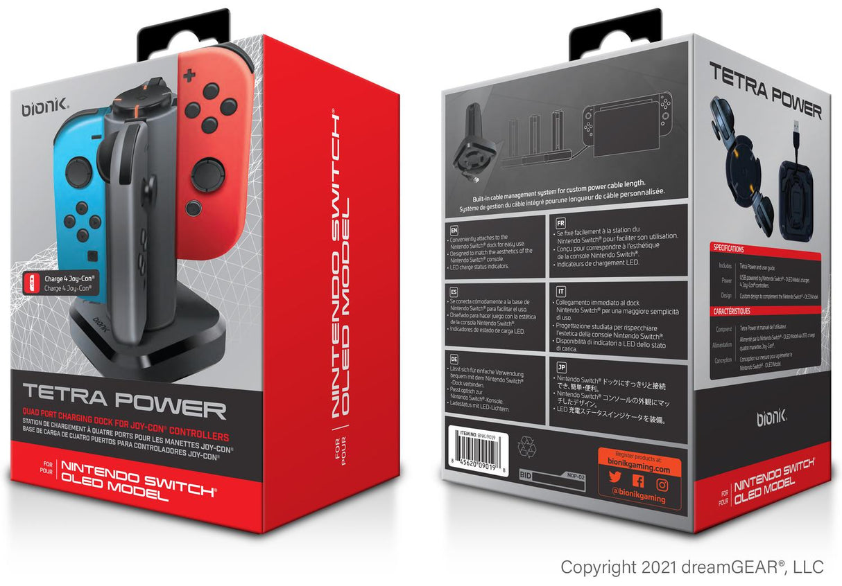 Base Bionik 4 Puertos Joy-Con para Switch y Oled Negro