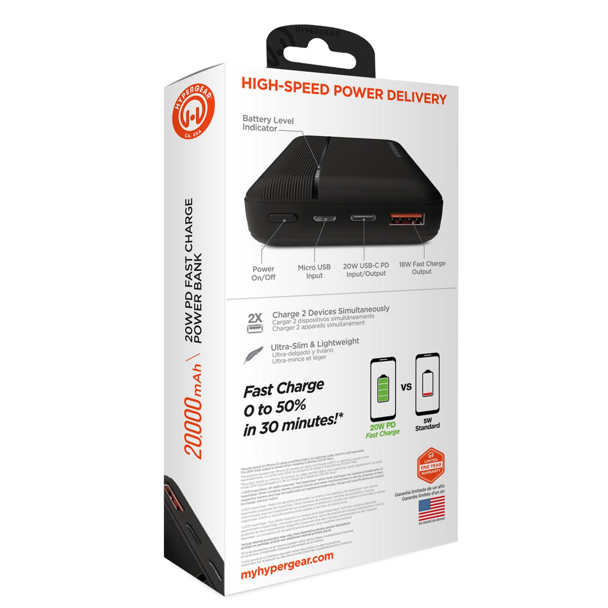 Power bank de carga rápida 20000mAh 20W USB-C PD