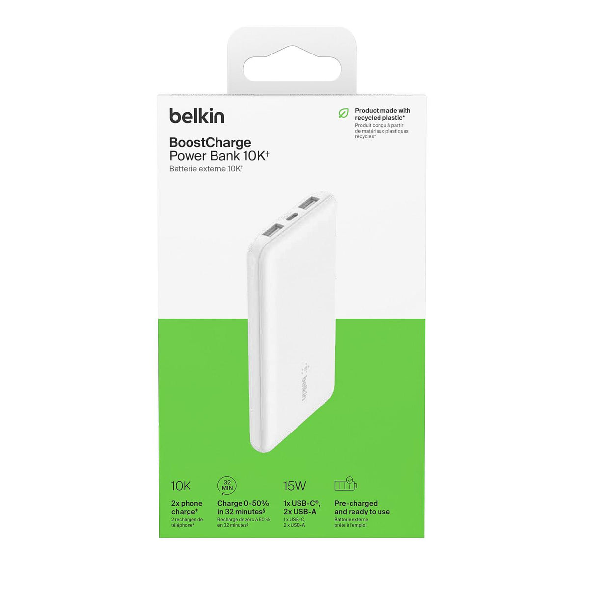 Power Bank De 10k Entrada Usb-A y C De 15w Belkin Blanco