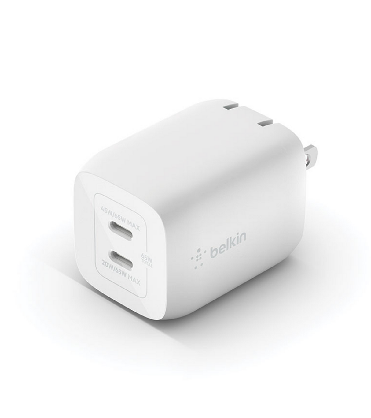 Cargador De Pared Doble Usb C De 65W Blanco GaN