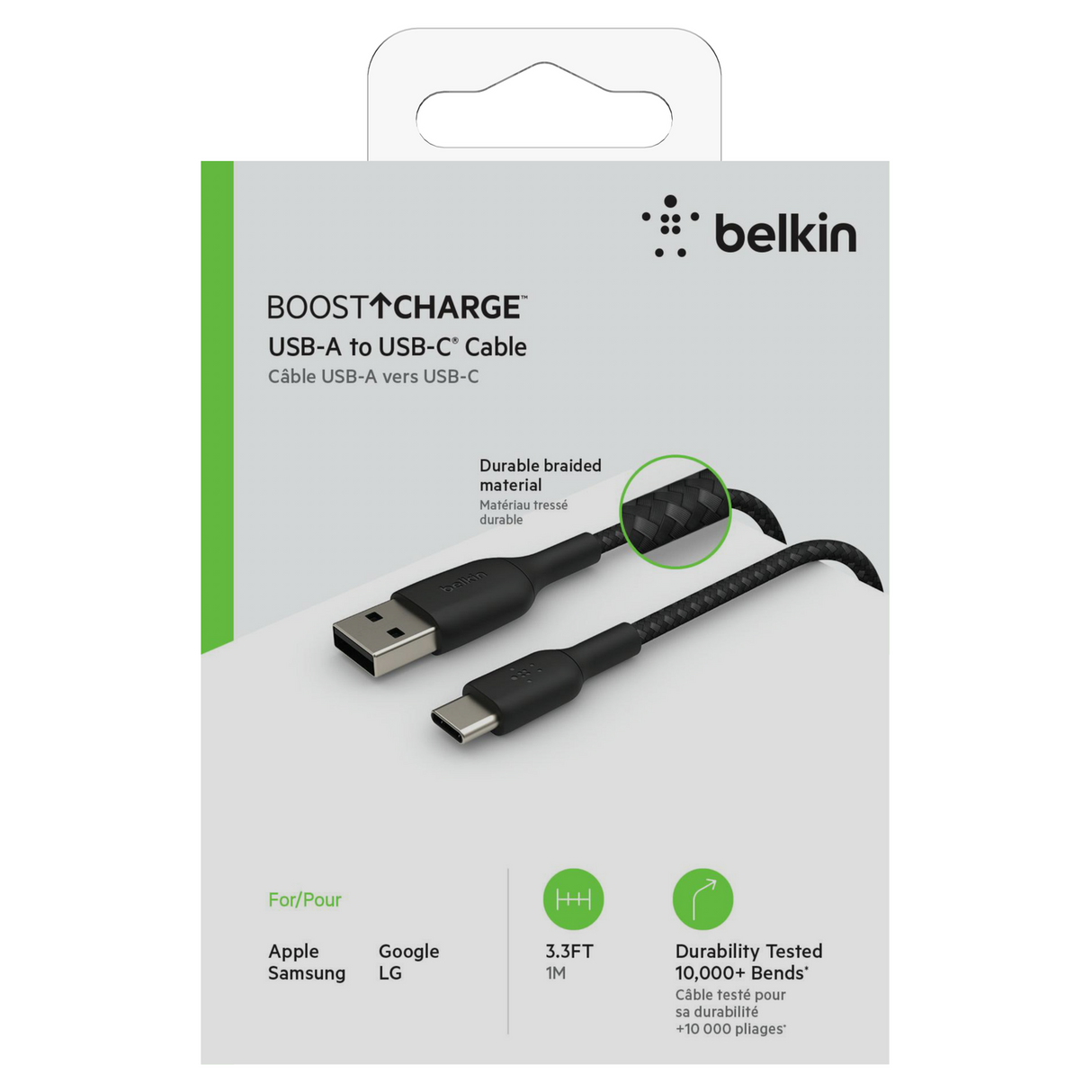 Braided Usb AC Cable Usb-A Black 1M