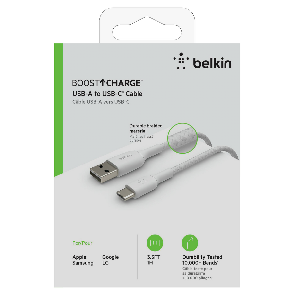 Usb-C To Usb A White Braided Cable 1M