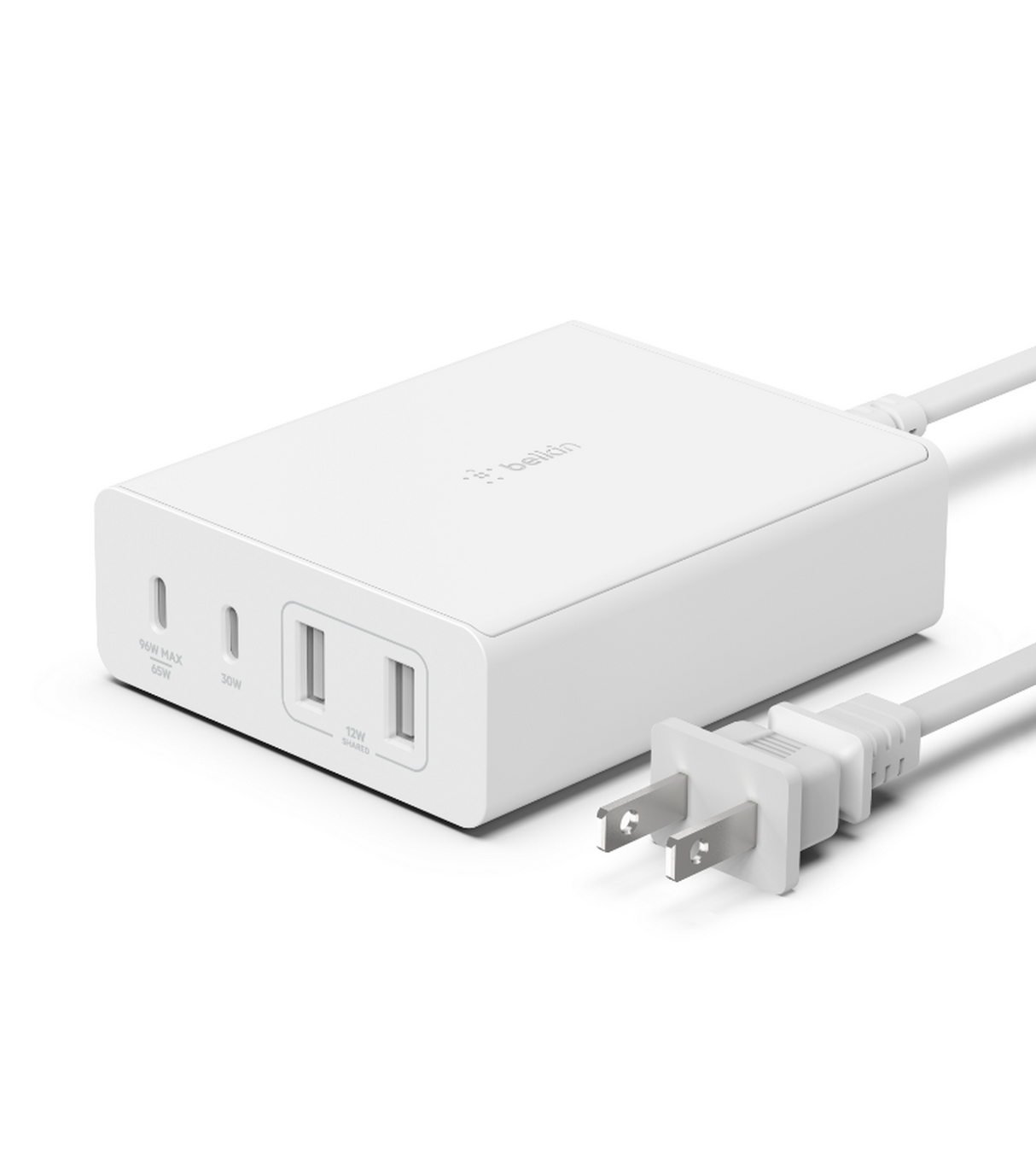 4-Port Wall Charger with 2 USB C Inputs and 2 USB A Inputs 108W White