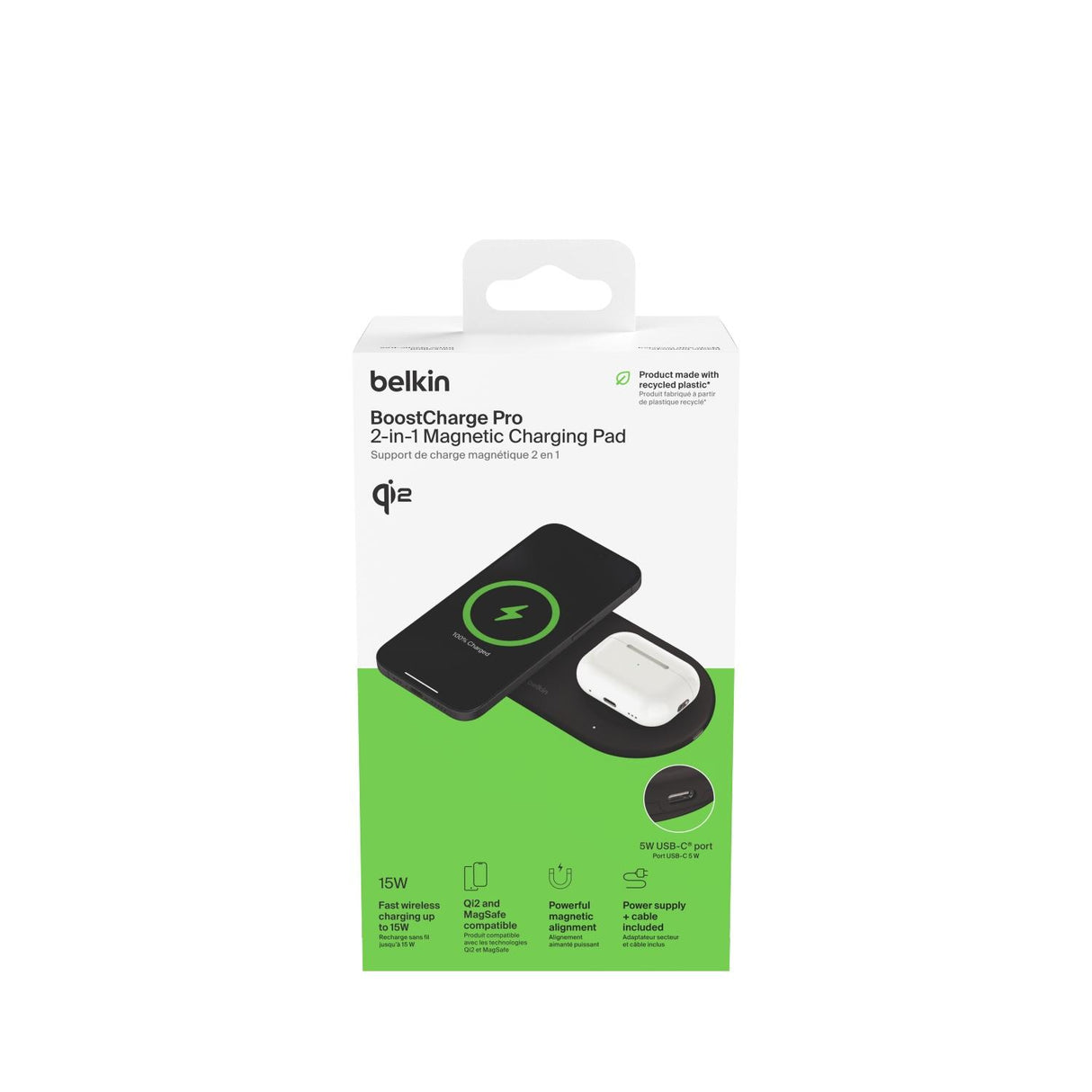 Cargador inalámbrico 2 en 1 de 15w Negro Belkin