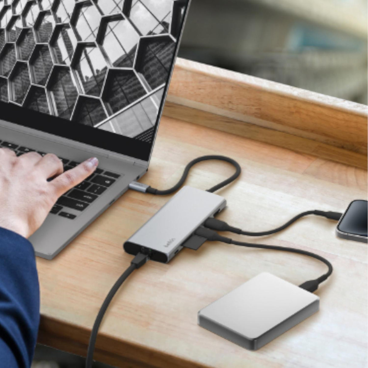 Adaptador Belkin Multipuerto USB-C 7 en 1 Plateado