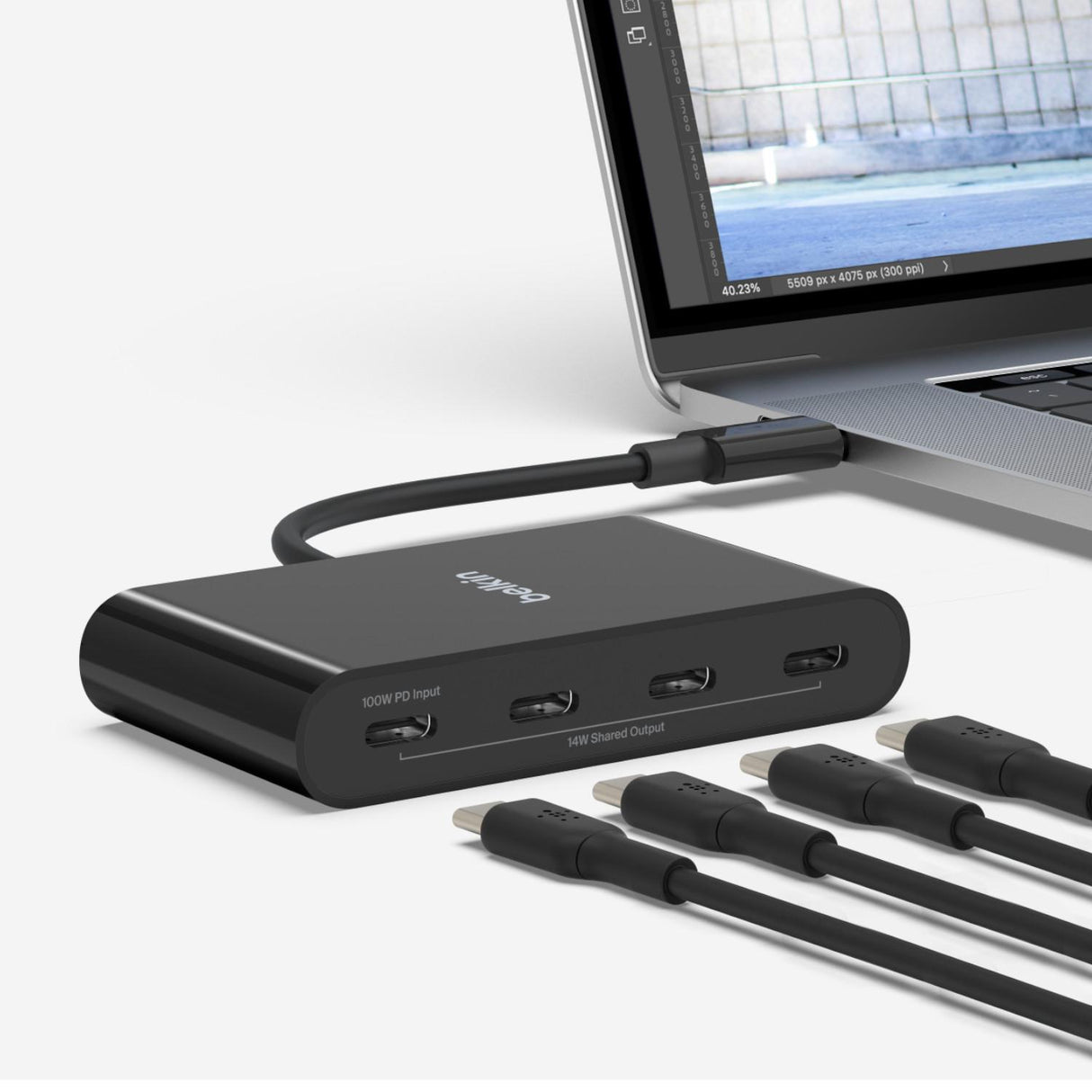 Adaptador de 4 Puertos Usb C Negro