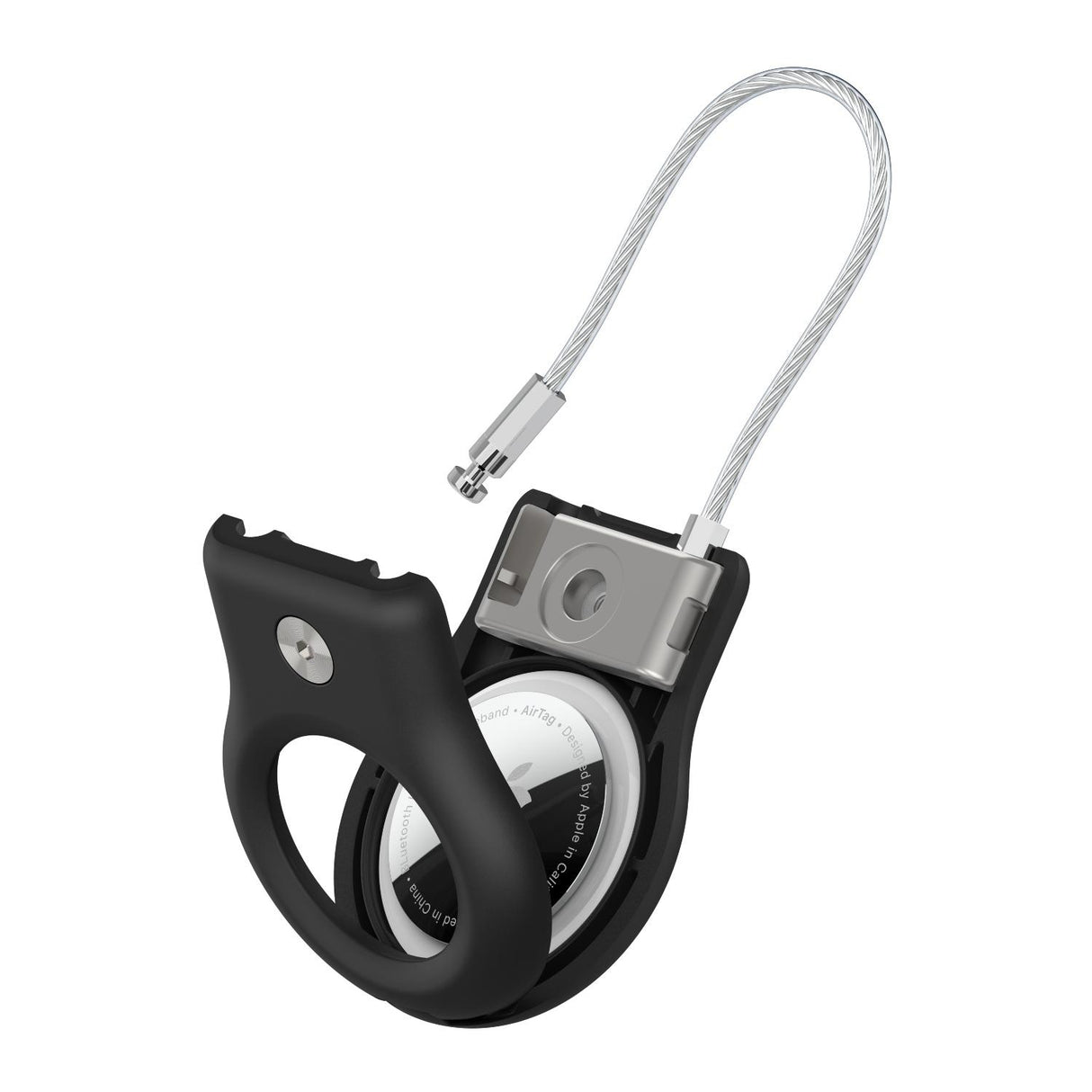 Security Holder with Metal Cable for Airtag Black