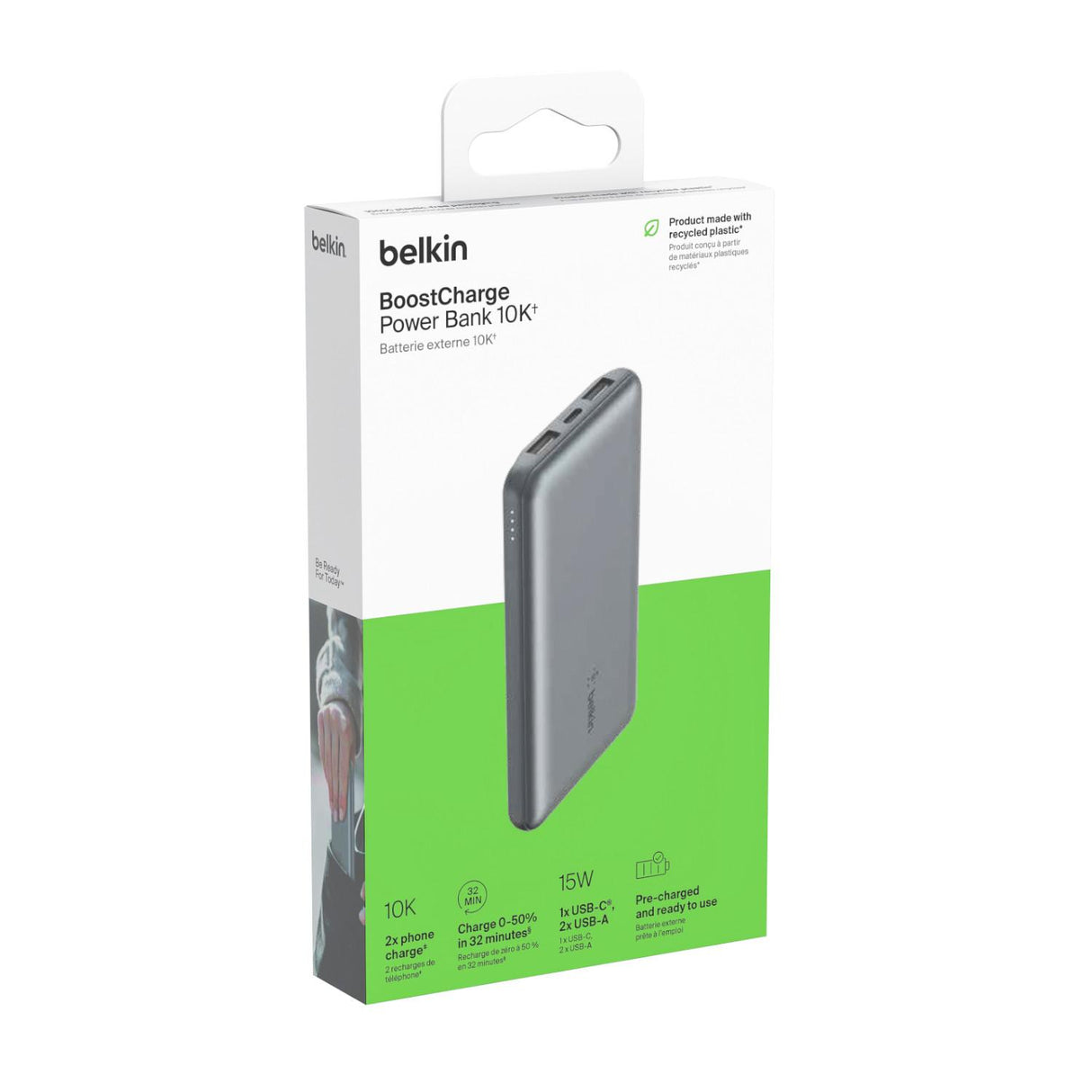 Power Bank De 10k Entrada Usb-A y C De 15w Belkin Gris