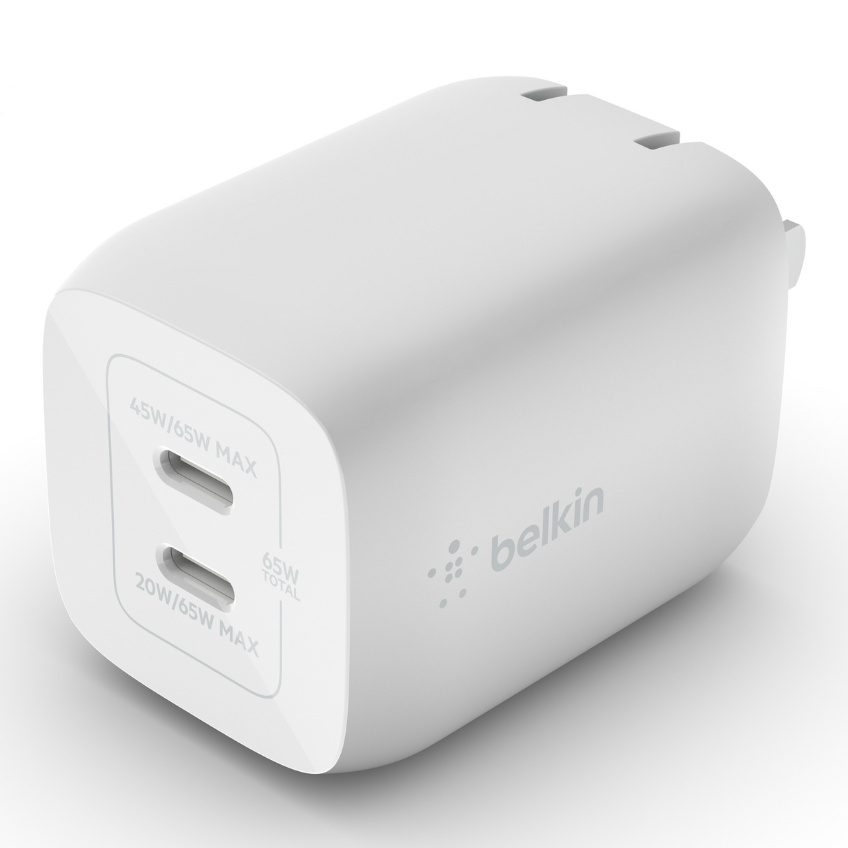 Cargador De Pared Doble Usb C De 65W Blanco GaN