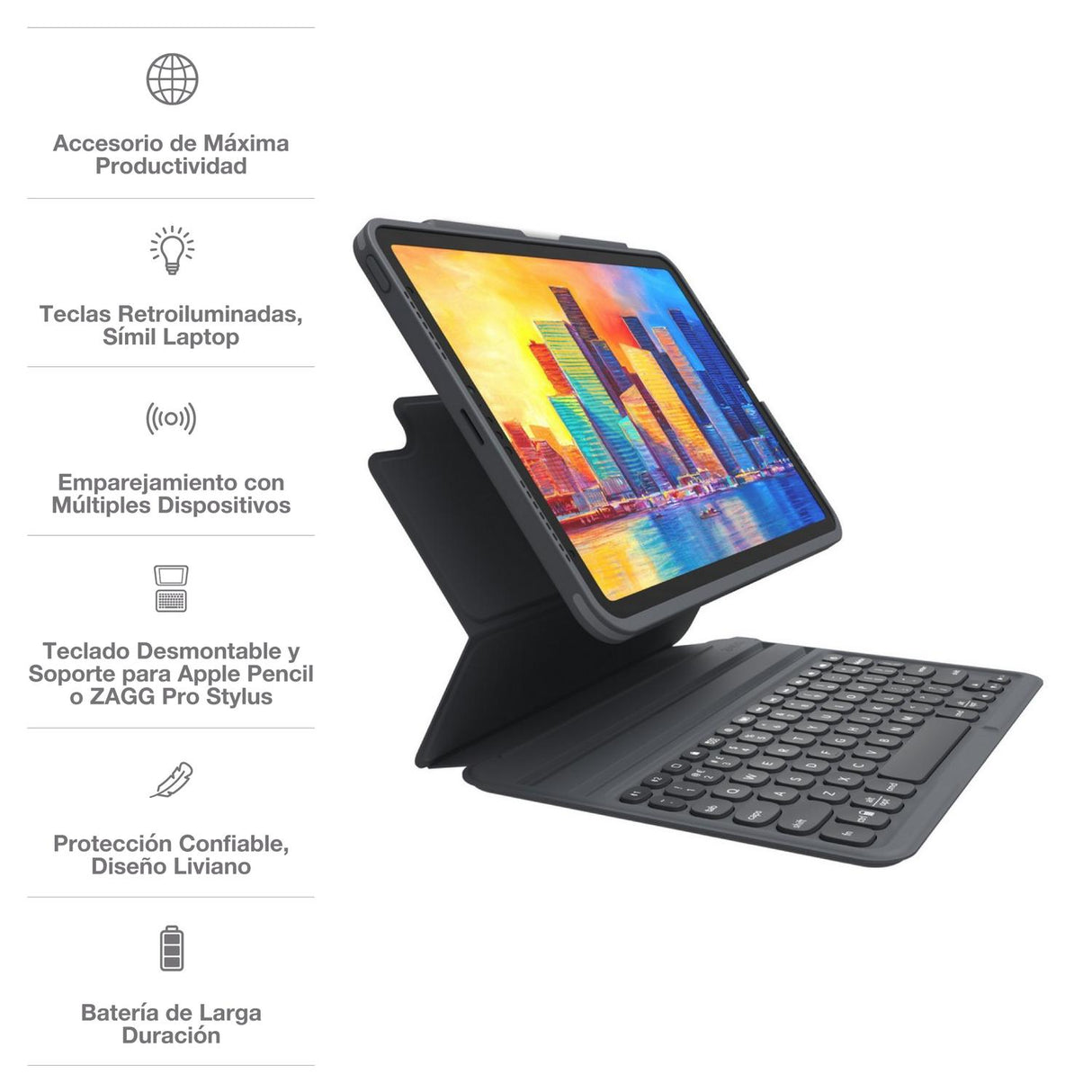 Teclado con Funda ZAGG Pro Keys Retroiluminado para iPad Air 10.9" (4a y 5a Gen) - Negro/Gris