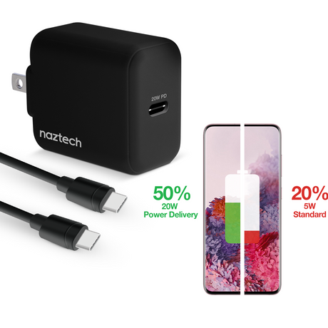 20w Wall Charger Plus Usb C to Usb C Black Naztech