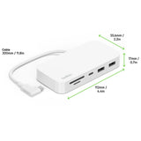 6-Port Multimedia Adapter With 2 Usb A Ports, 1 Usb C Port, SD 3.0, Micro SD, Gigabit Eth