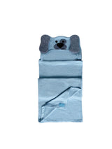 Children's towel in the shape of a blue dog, one size fits all