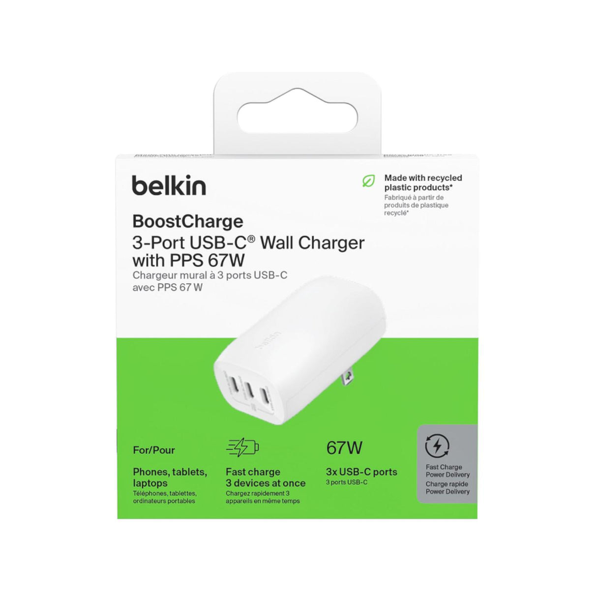 Cargador Belkin de Pared 3 Puertos USB-C Blanco