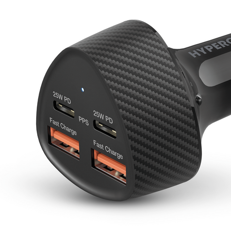 50w Car Charger Super Fast Charging with 2 USB C Inputs and 2 USB A Inputs Black Hypergear