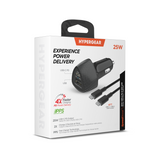 Cargador De Auto De 25w Con Entrada Usb A y C Más Cable Usb C a Usb C De 1.2m Negro Hypergear