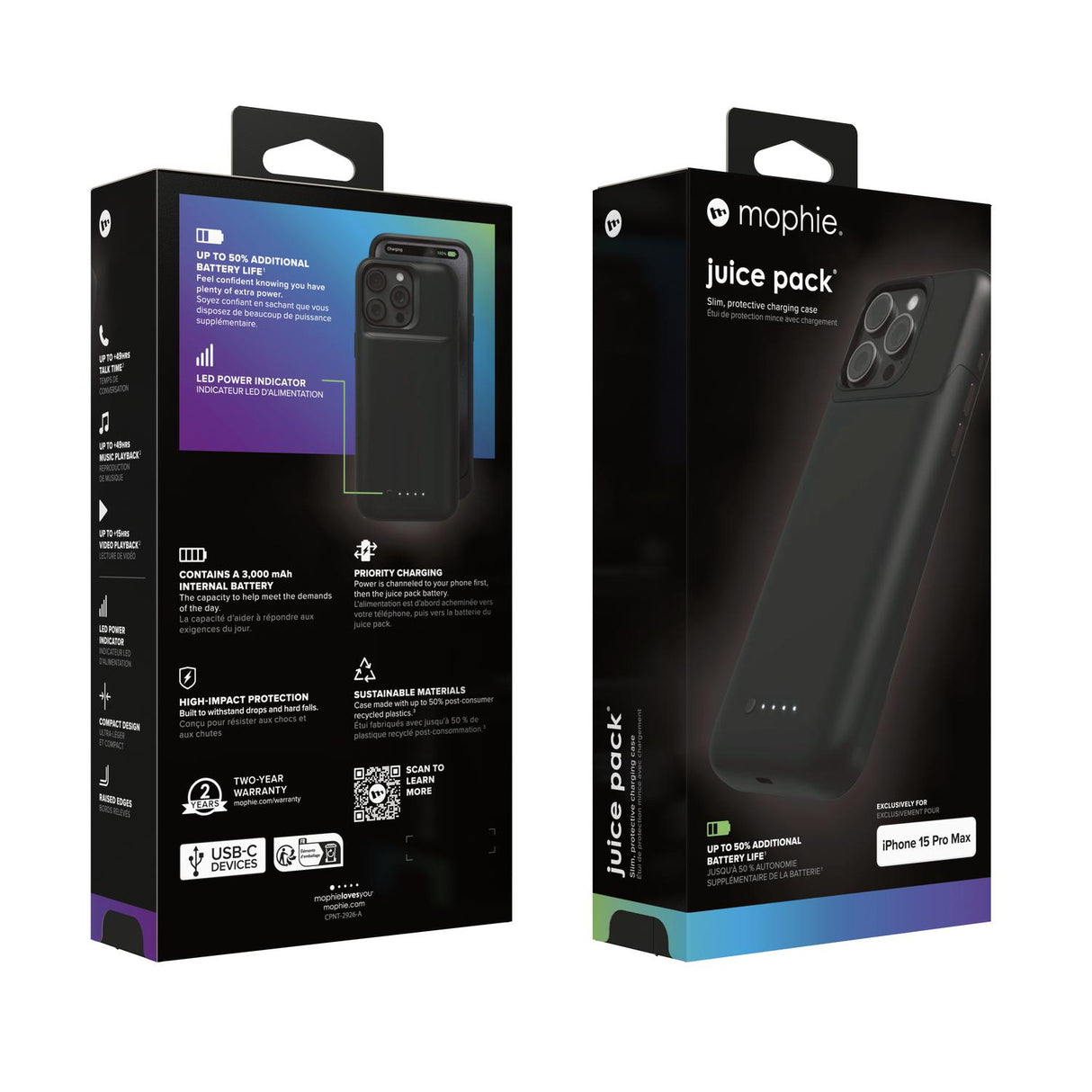 Funda Batería mophie juice pack access para iPhone 15 Pro Max Negra