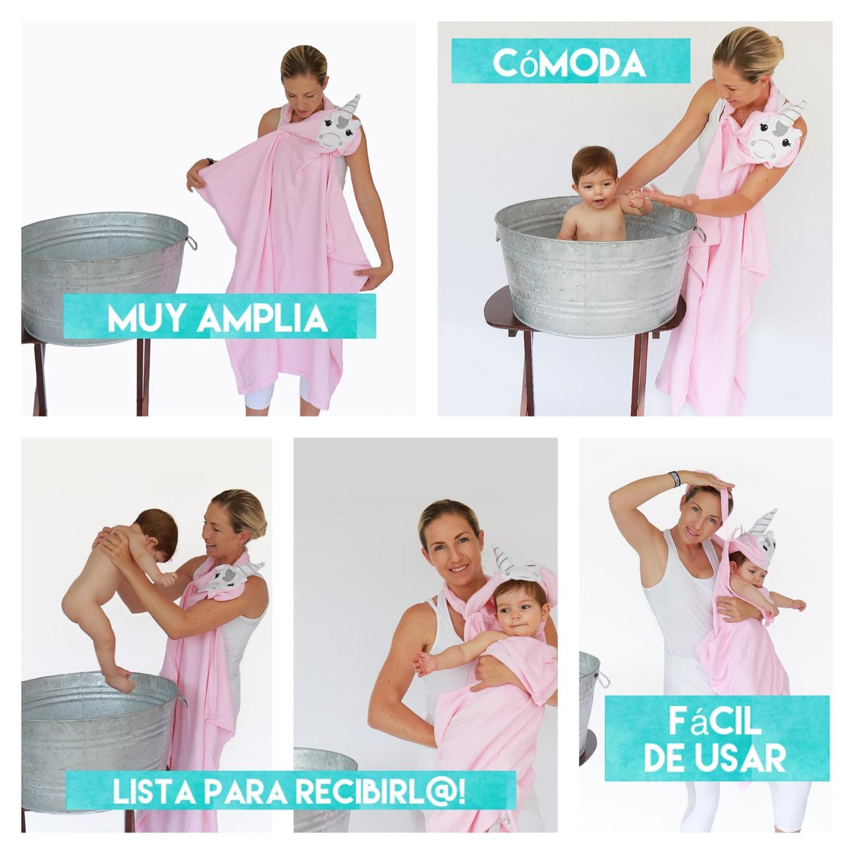 Toalla para niño con forma de unicornio rosa unitalla