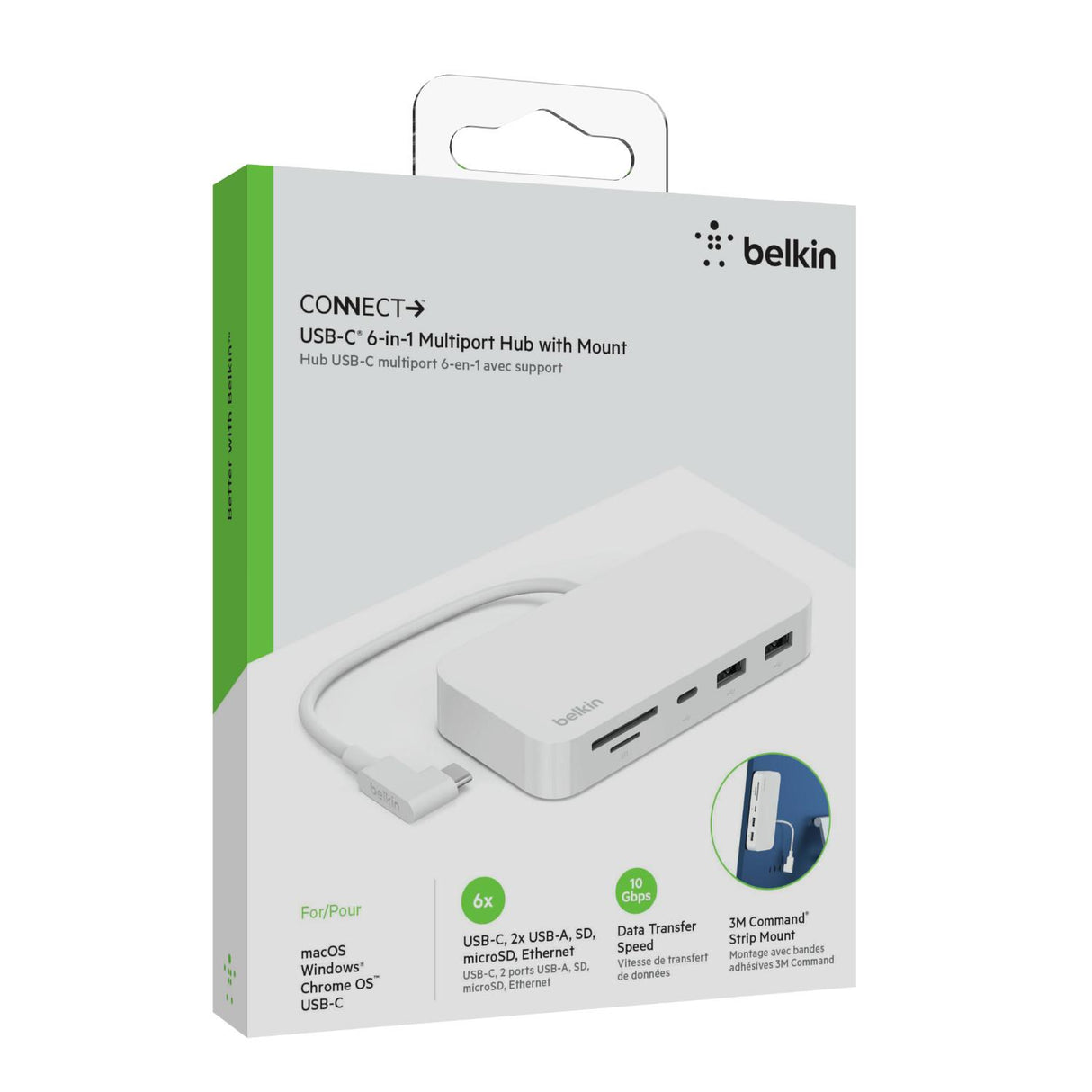 Adaptador Multimedia De 6 Puertos Con 2 Puertos Usb A, 1 puerto Usb C, SD 3.0, Micro SD, Gigabit Eth