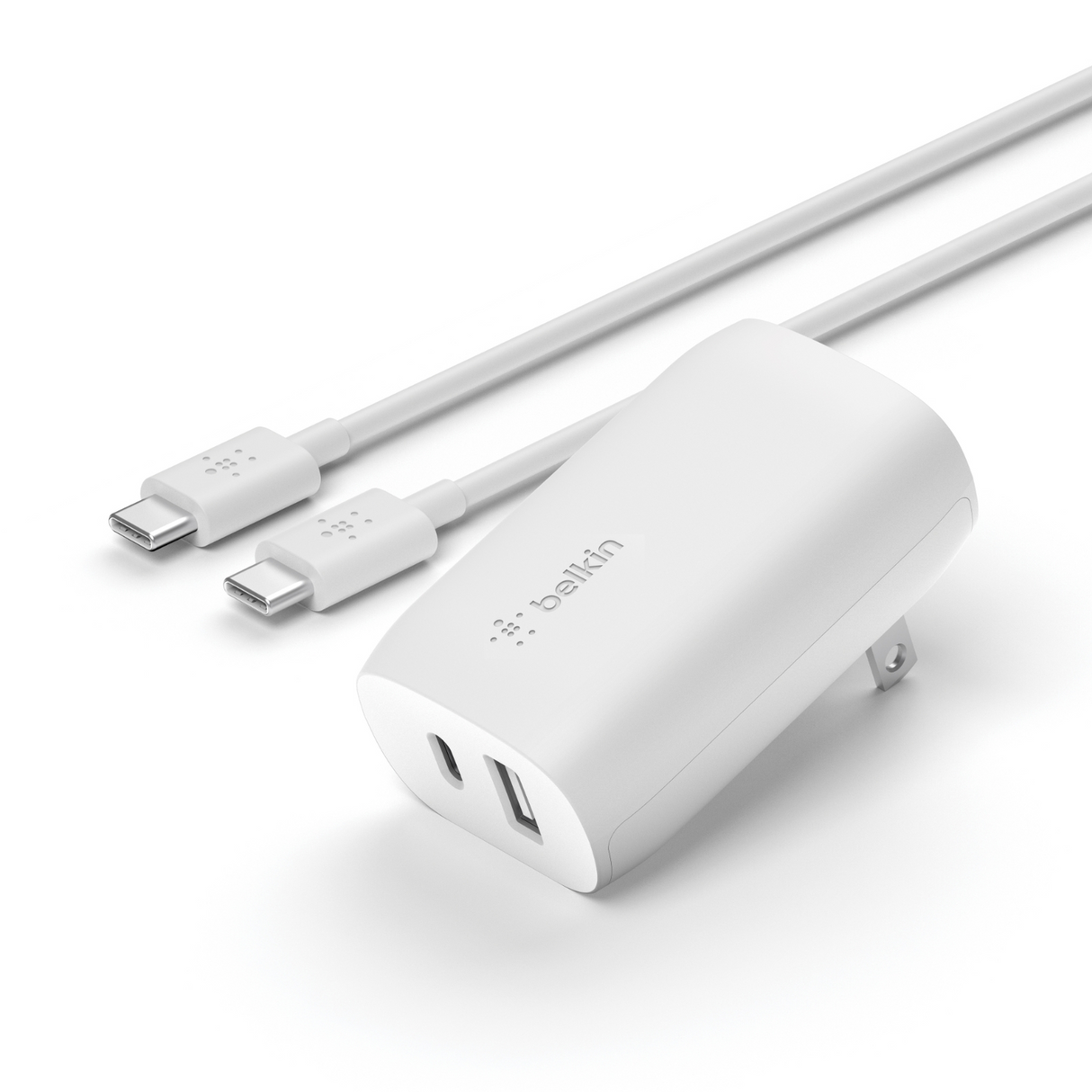 Cargador De Pared Doble Usb C y Usb A De 37W Blanco