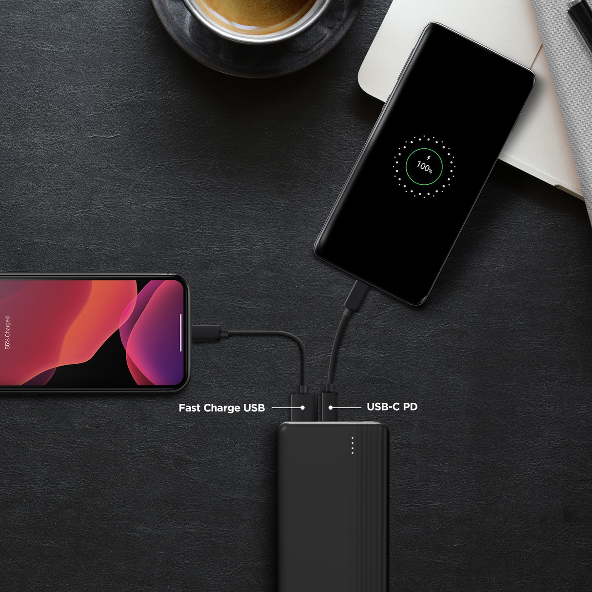 Banco de energía de carga rápida 10000mAh 20W USB-C PD - Negro