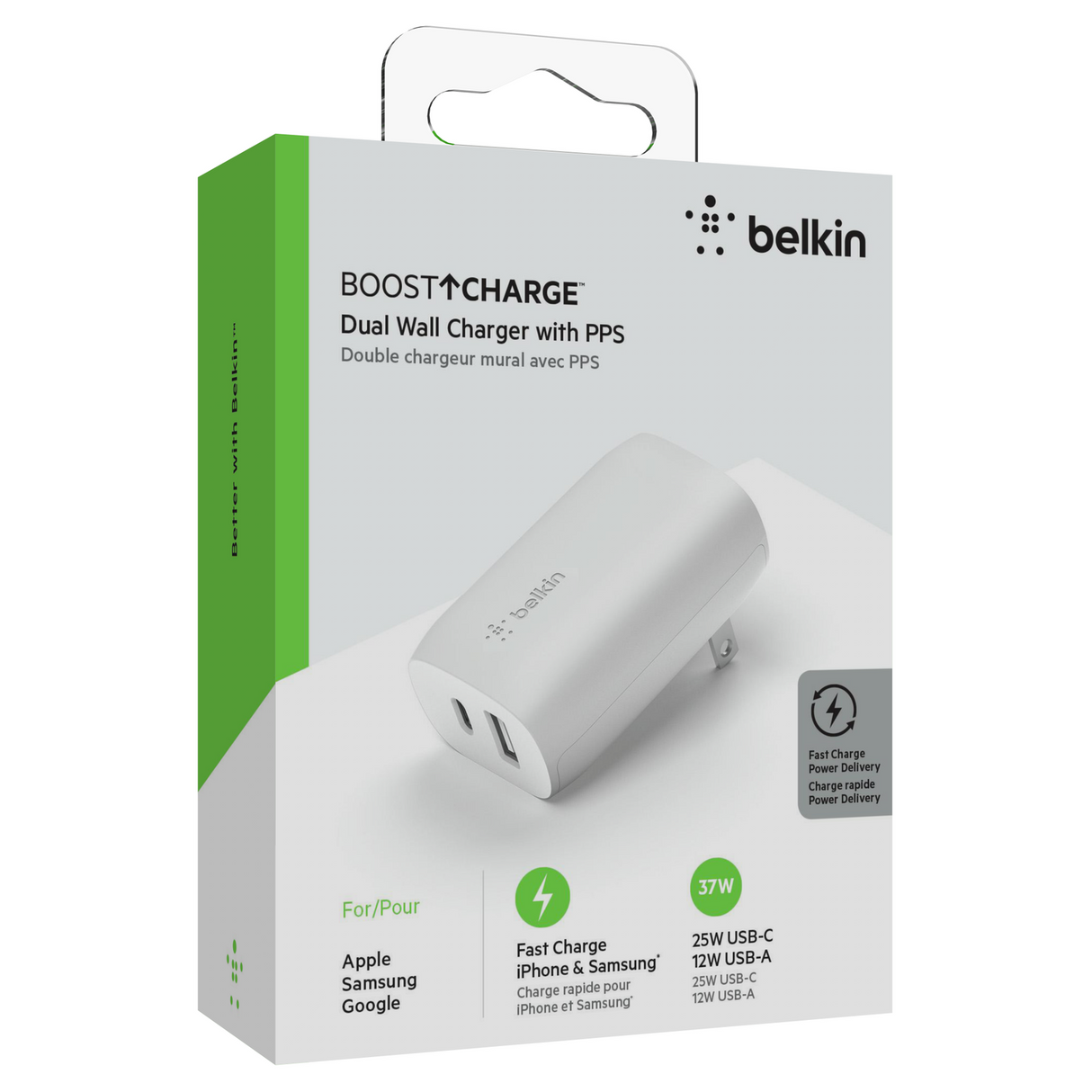 Cargador De Pared Doble Usb C y Usb A De 37W Blanco