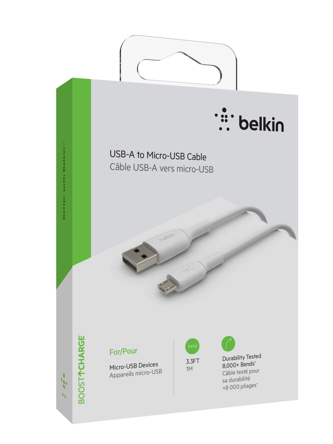 White Usb-A To Micro-Usb Cable 1M