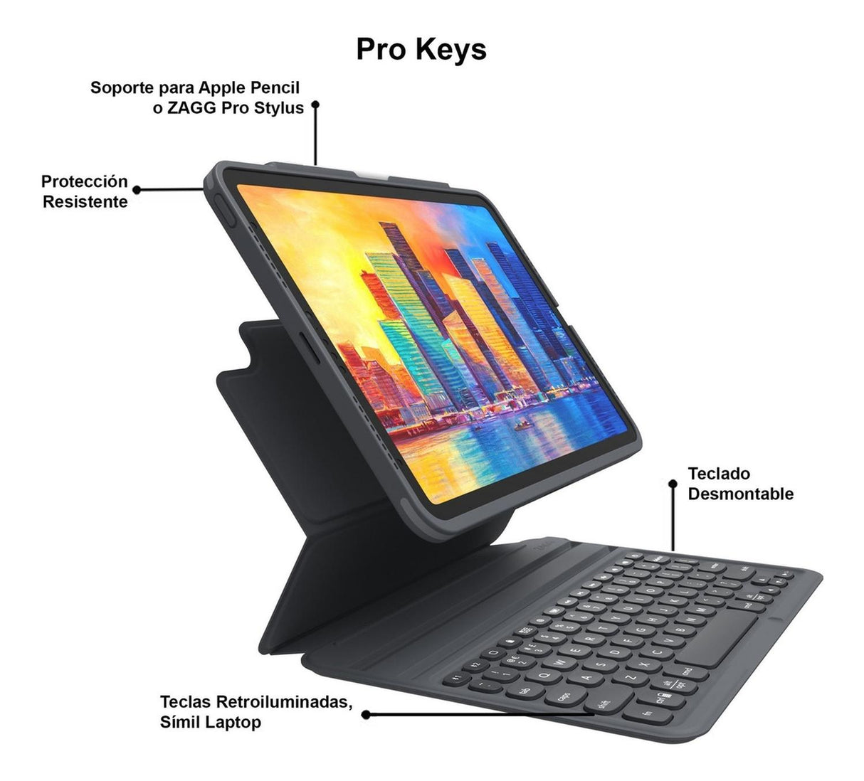 ZAGG Pro Keys Backlit Keyboard with Case for iPad Air 10.9" (4th and 5th Gen) - Black/Gray