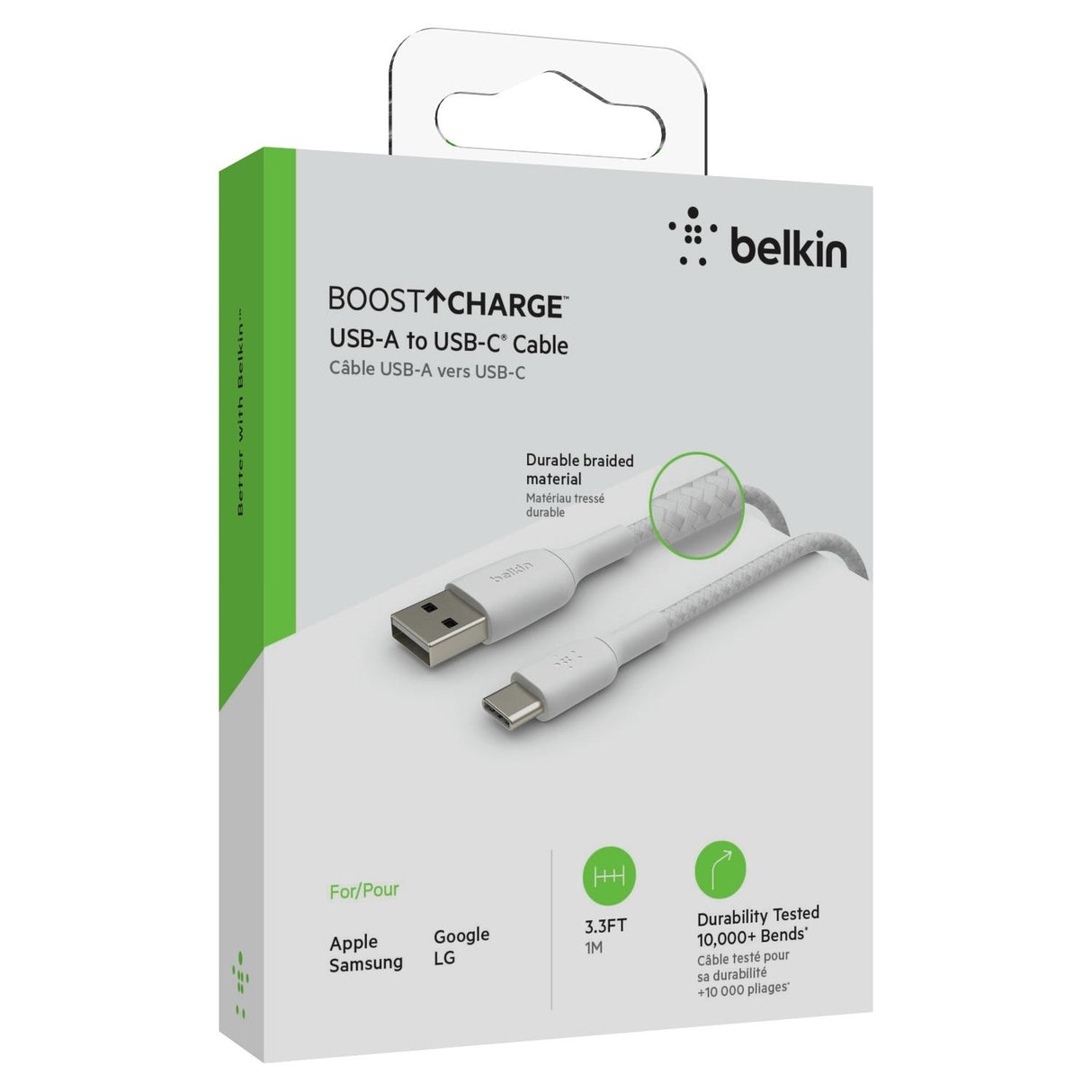 Usb-C To Usb A White Braided Cable 1M