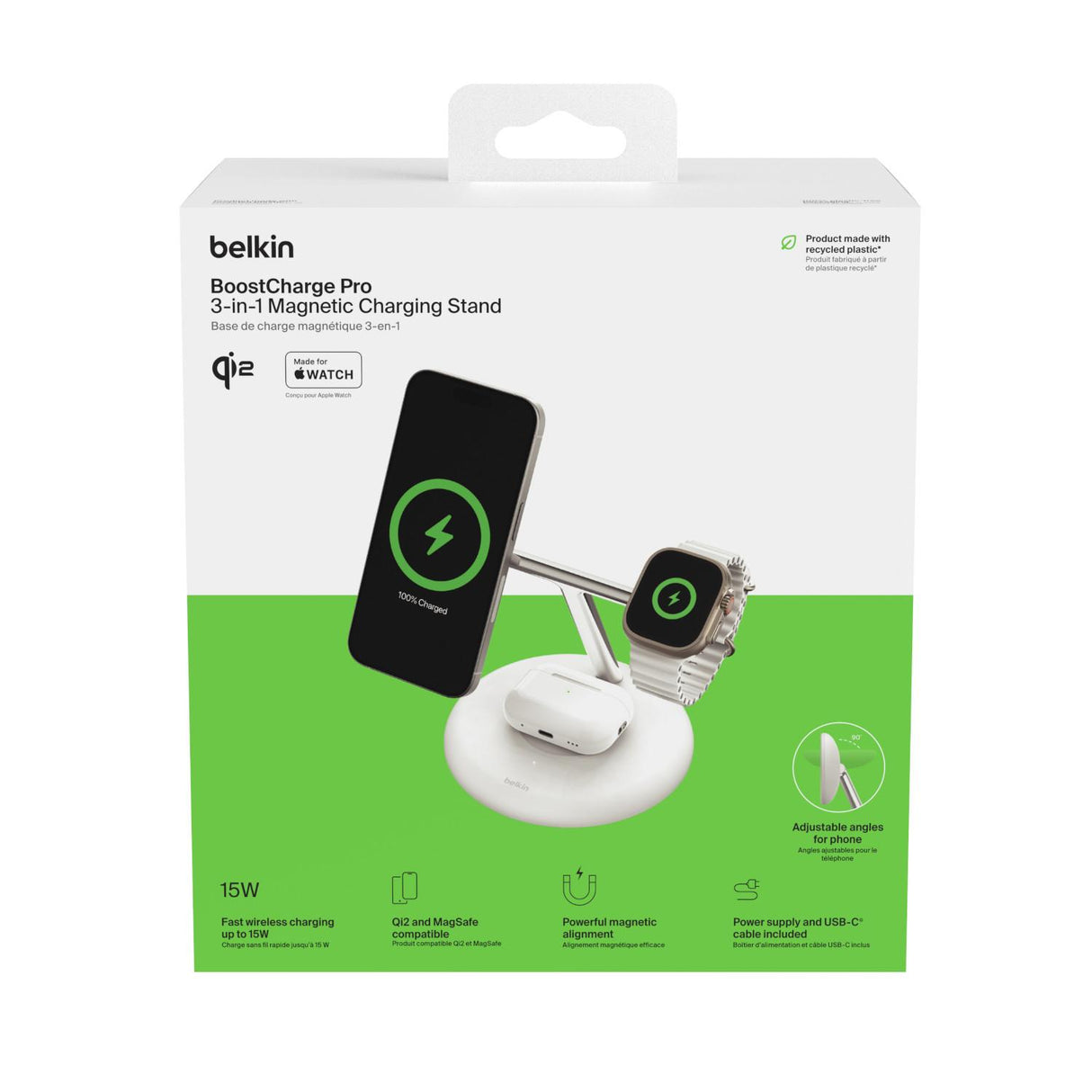 Estacion Magnetica 3 En 1 Qi2 De 15w Belkin Blanco