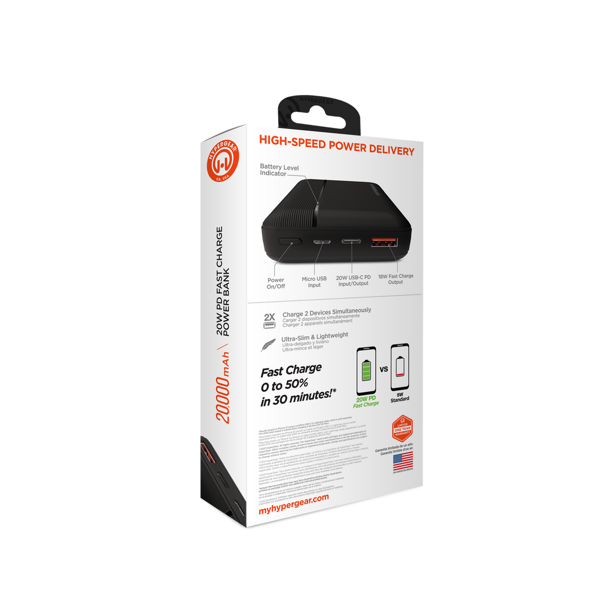 Banco de energía de carga rápida 10000mAh 20W USB-C PD - Negro