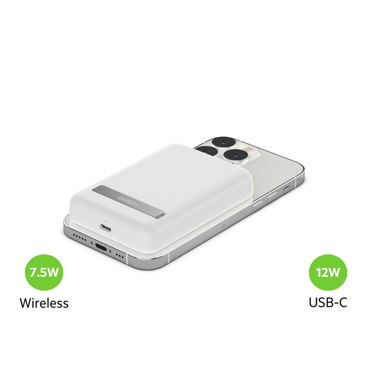 Banco de energía inalámbrico magnético 5K + soporte para IPhone 13 Pro, IPhone 12 - Blanco