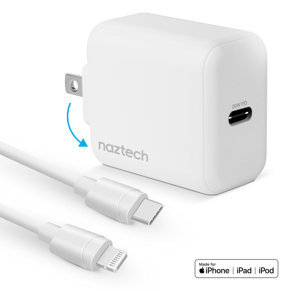 PD Wall Charger plus Lightning to USB-C Cable - Naztech