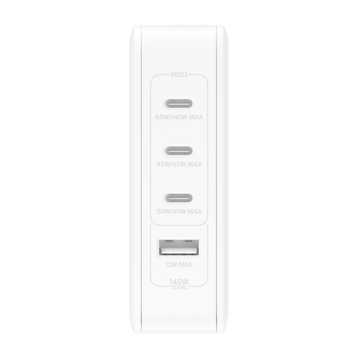 4-Port Wall Charger with 3 USB C Inputs and 1 USB A Input 140W White